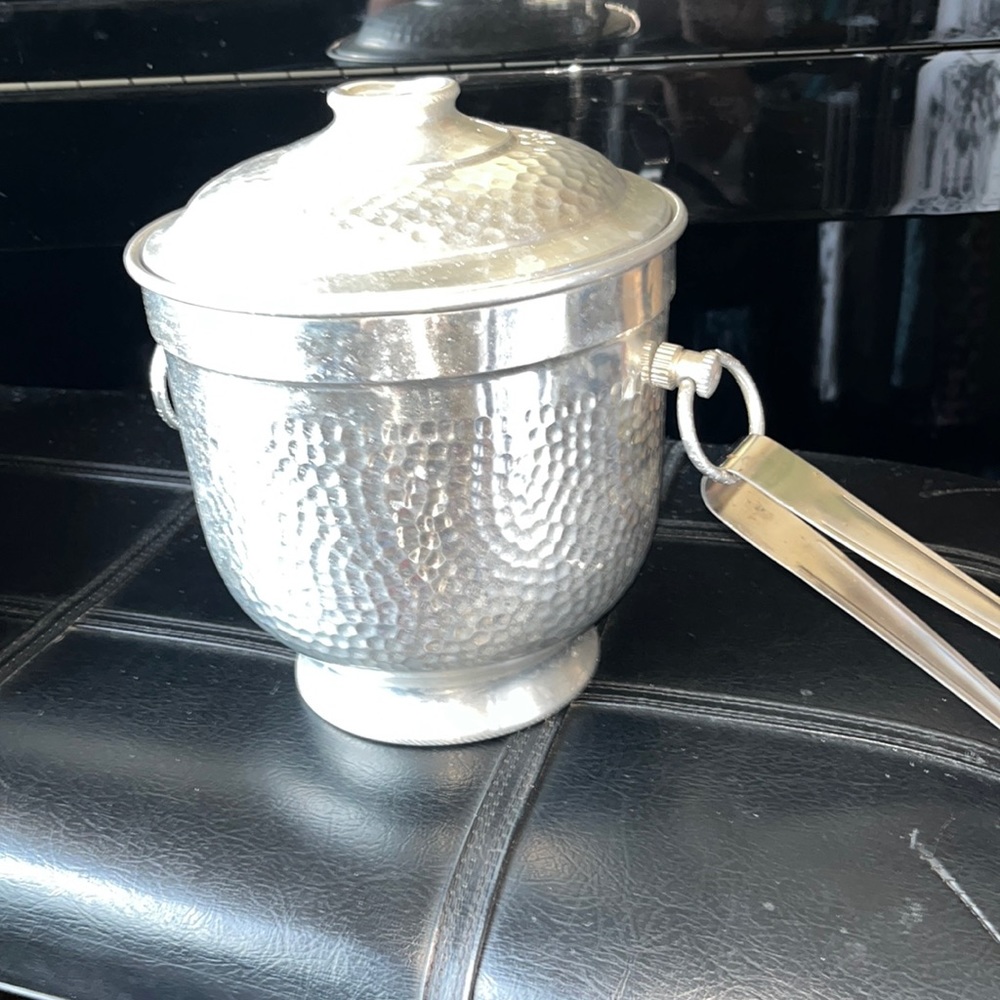 Antique Ice Bucket Pounded Tin & Insulated